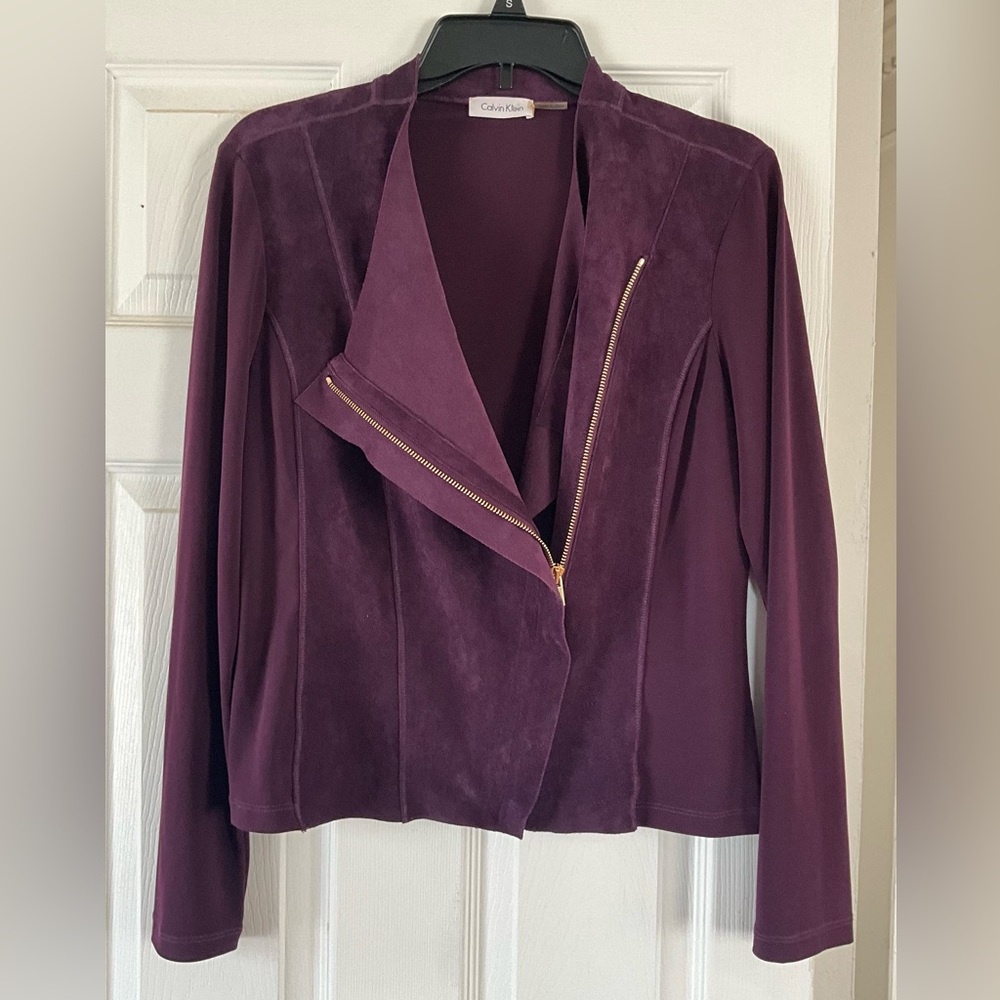 Calvin Klein Deep Plum Suede-Panel Zip Front Jacket
